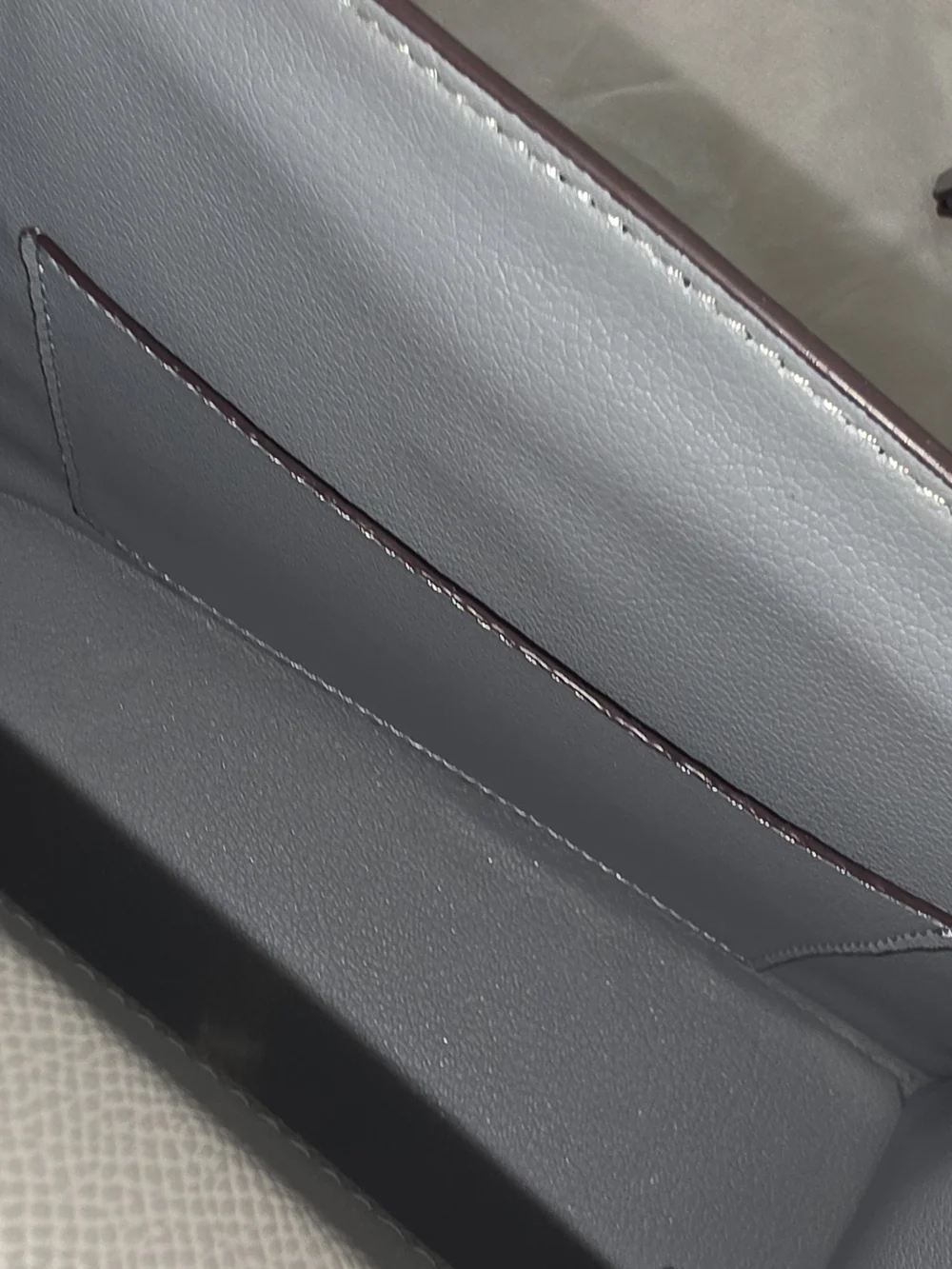 Gray Leather Top-Handle Bag with Gold Hardware